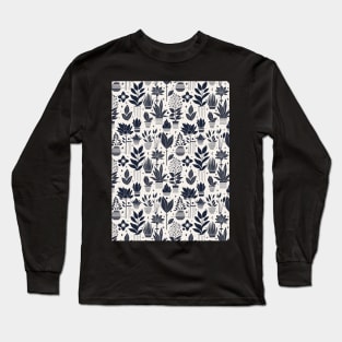 Bauhaus Plant Pattern, Blue Long Sleeve T-Shirt